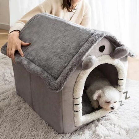 mainimage1Soft-Cat-Bed-Deep-Sleep-House-Dog-Cat-Winter-House-Removable-Cushion-Enclosed-Pet-Tent-For