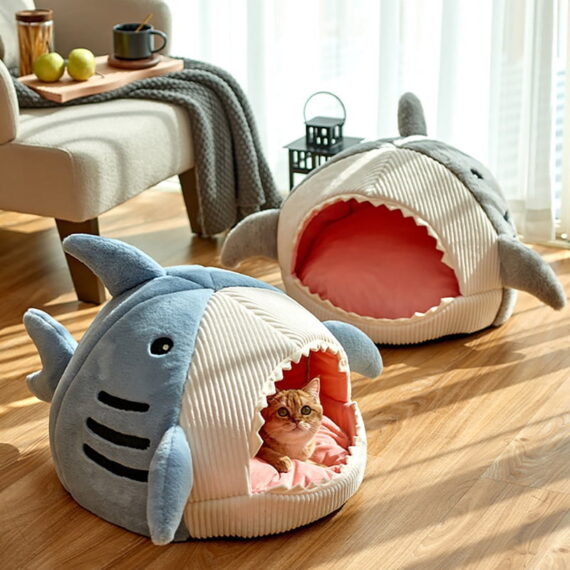 Daymira Soft Cozy Cat & Dog Bed, Cat House Style Shark Cute