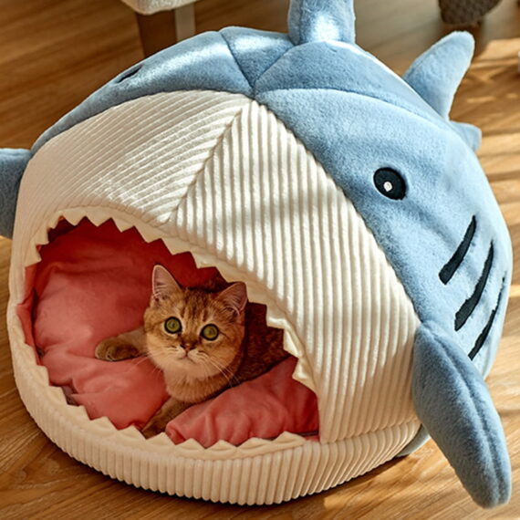 Daymira Soft Cozy Cat & Dog Bed, Cat House Style Shark Cute