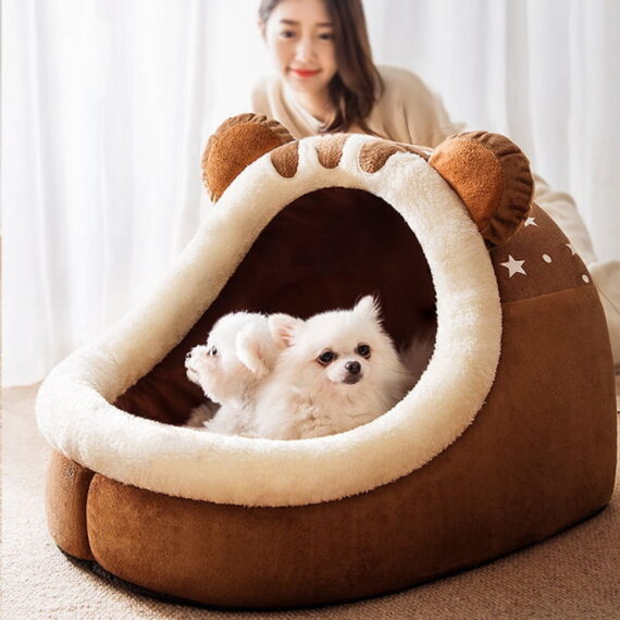 Daymira Soft Dog & Cat Bed, Cute Indoor Dog House With Faux Fur ...