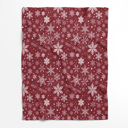 Merry Christmas White Snowflakes On A Red Background Fleece Blanket