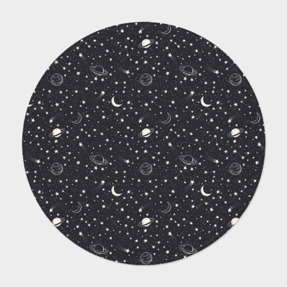 Space Seamless Pattern Comet Planet In The Sparkling Night Sky Round Carpet