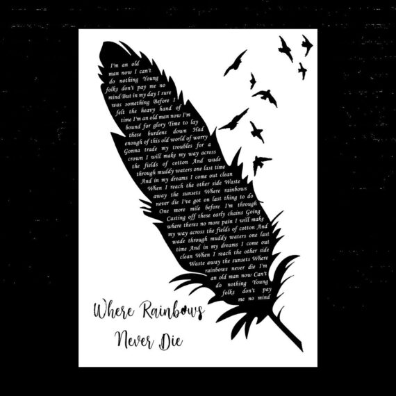 The SteelDrivers Where Rainbows Never Die Black & White Feather & Birds Song Lyric Music Art Print