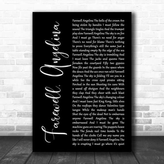 Bob Dylan Farewell, Angelina Black Script Song Lyric Print