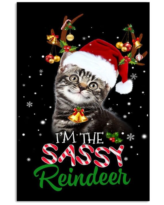 Christmas Poster Cat I'm The Sassy Reindeer Vertical Wall Art