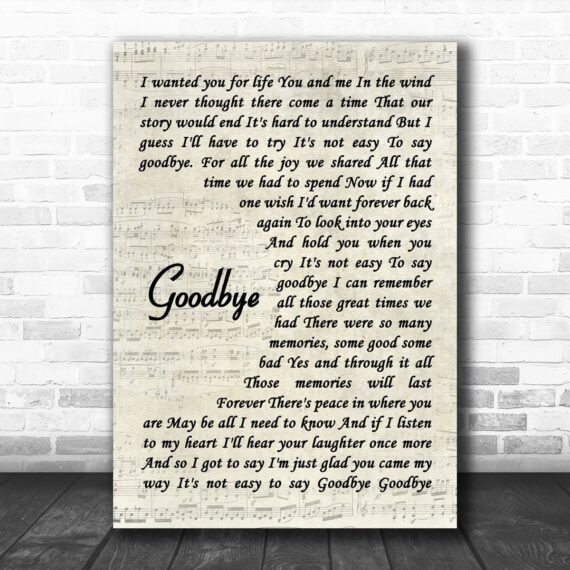 Lionel Richie Goodbye Song Lyric Vintage Script Music Wall Art Print