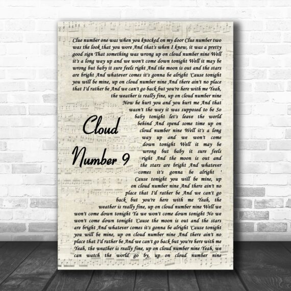 Bryan Adams Cloud Number 9 Vintage Script Song Lyric Music Art Print