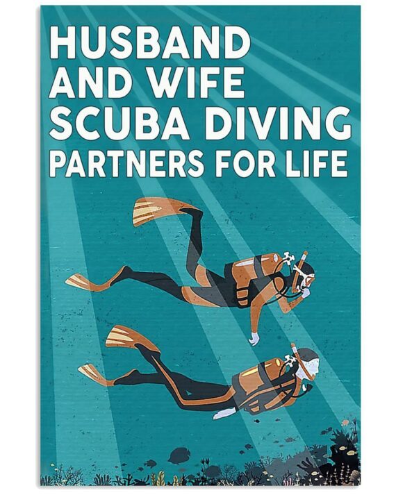 Husband And Wife Scuba Diving Partners For Life Vertical Wall Art Perfect/Canvas