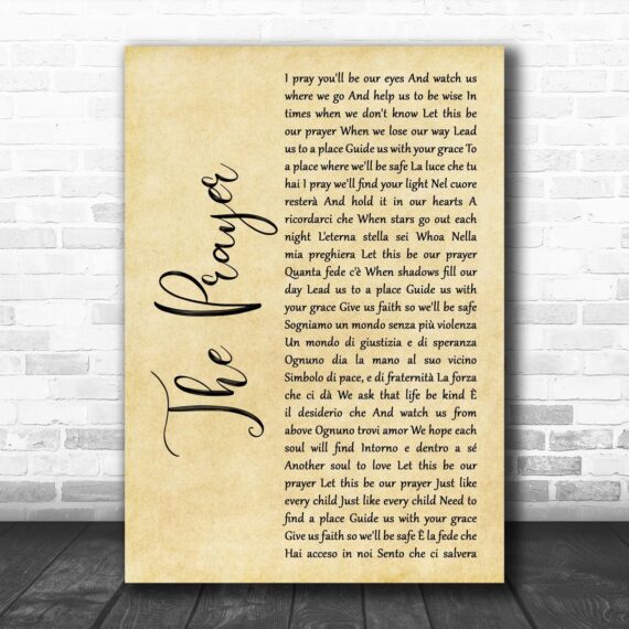 Celine Dion & Andrea Bocelli The Prayer Rustic Script Song Lyric Art Print