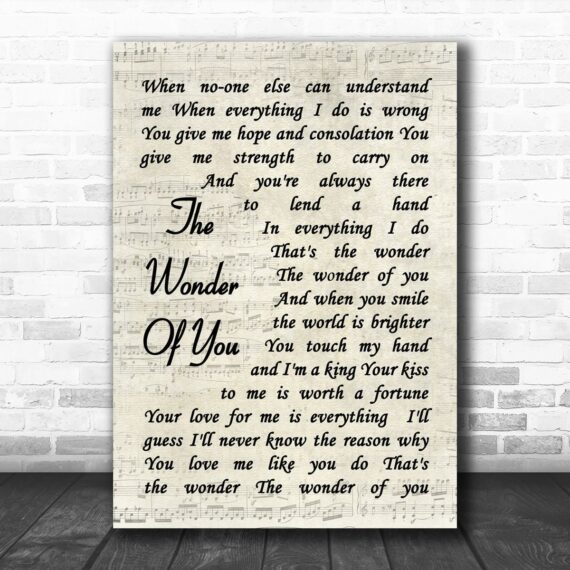 Elvis Presley The Wonder Of You Vintage Script Song Lyric Music Wall ...