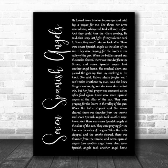 Ray Charles & Willie Nelson Seven Spanish Angels Black Script Song Lyric Wall Art Print