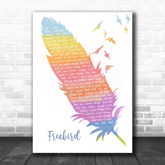 Lynyrd Skynyrd Freebird Watercolour Feather & Birds Song Lyric Quote Music Print