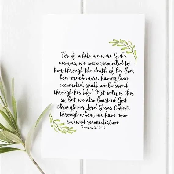 Romans 5:10-11 While We Were God'S Enemies Scripture Canvas/Poster