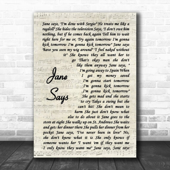 Jane’s Addiction Jane Says Vintage Script Song Lyric Art Print ...