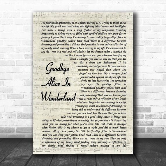 Jewel Goodbye Alice In Wonderland Vintage Script Song Lyric Print