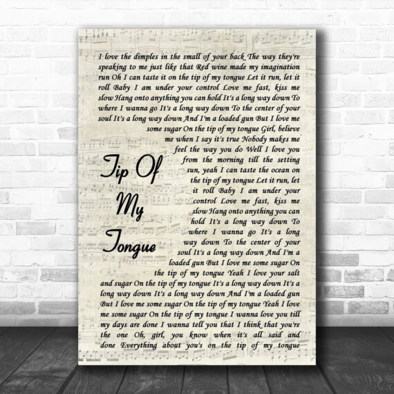 Kenny Chesney Tip Of My Tongue Vintage Script Song Lyric Wall Art Print