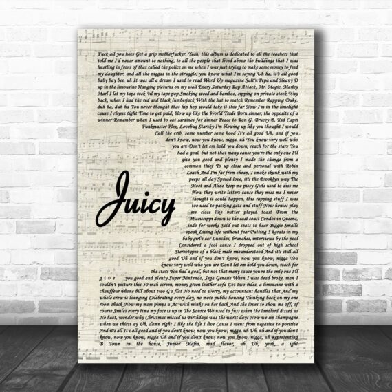 Notorious B.I.G. Juicy Vintage Script Song Lyric Art Print