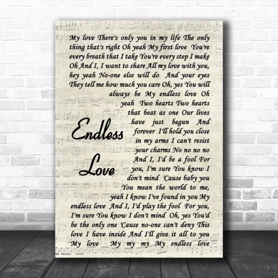 Endless Love Luther Vandross Song Lyric Vintage Script Music Wall Art Print