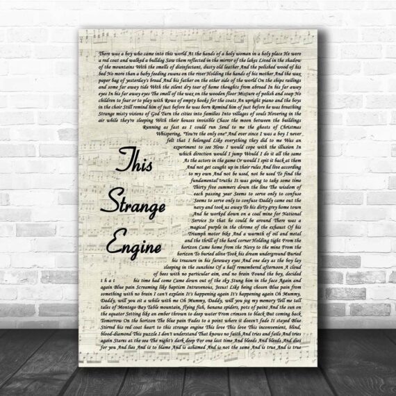 Marillion This Strange Engine Vintage Script Song Lyric Print