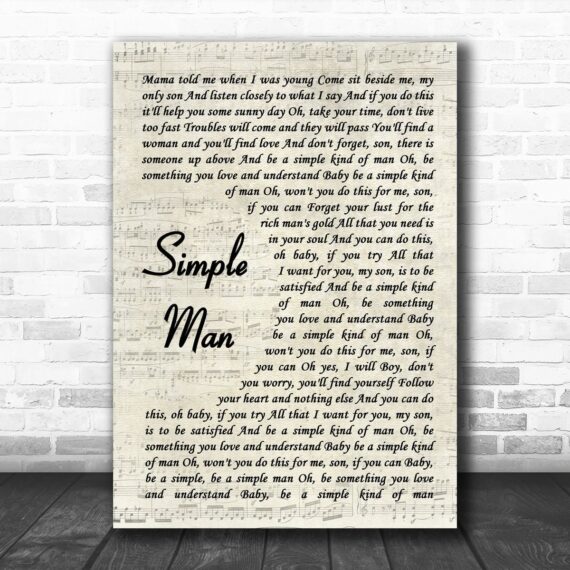 Lynyrd Skynyrd Simple Man Song Lyric Vintage Script Music Wall Art Print