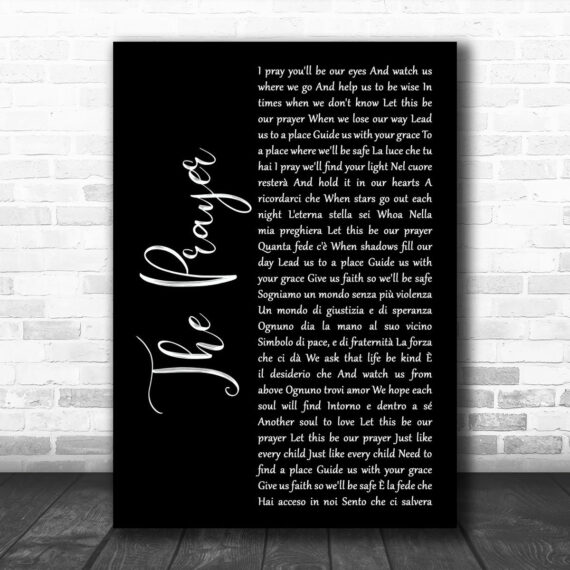 Celine Dion & Andrea Bocelli The Prayer Black Script Song Lyric Art Print