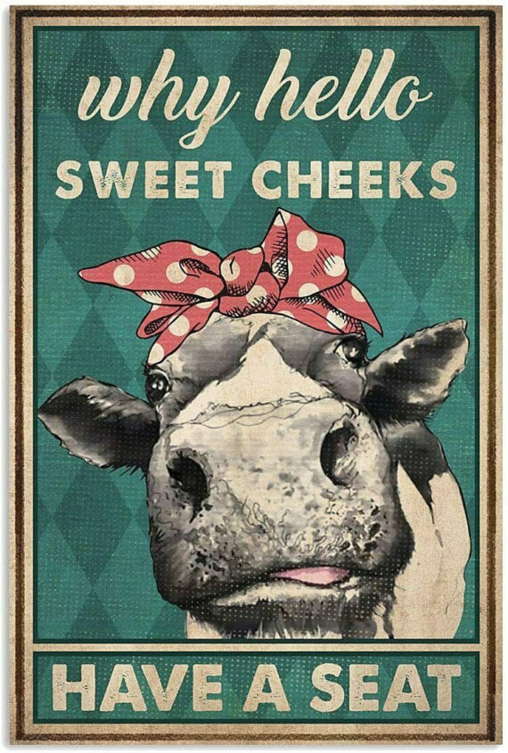 Farm Animal Why Hello Sweet Cheeks Cow Red Poster Wall Art Decor