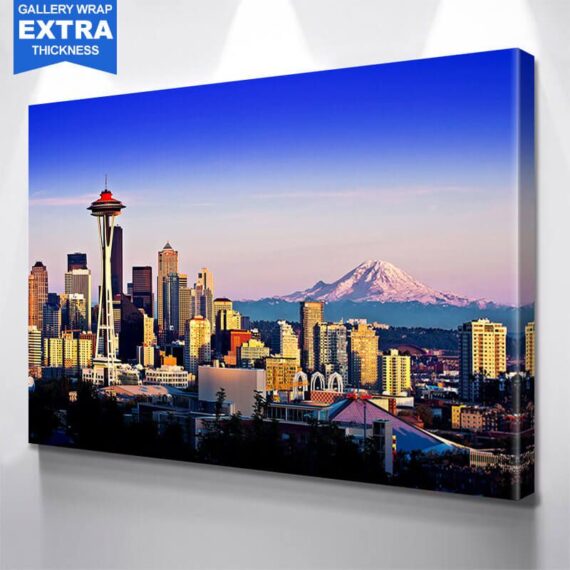 Blue Seattle Skyline Mt. Rainier Wall Art