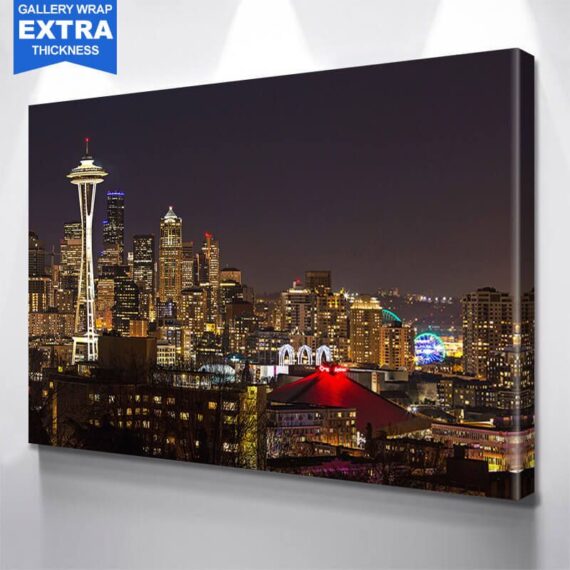 Seattle Skyline Night Downtown Wall Art – Daymira™ Wear For Everyday ...