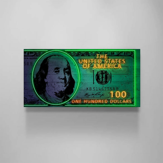 Neon 100 Dollar Bill Wall Art Motivational Modern Art Canvas Print ...