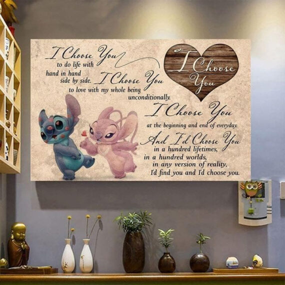 Lilo And Stitch Couple I Choose You To Do Life With Hand In Hand Love Print Wall Art Decor Canvas Poster Canvas