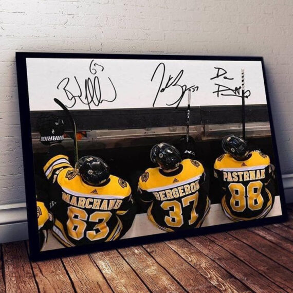 Marchand Bergeron Pastrnak Boston Bruins Legends Signed For Fan Wall Art Print Decor Canvas Poster Canvas