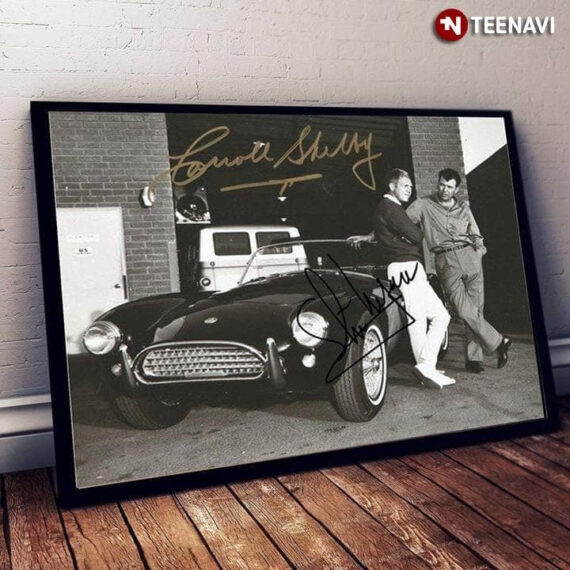 Actor Steve Mcqueen & Racer Carroll Shelby Standing By Mcqueen'S Ford-Cobra Roadster In Los Angeles Print Wall Art Canvas