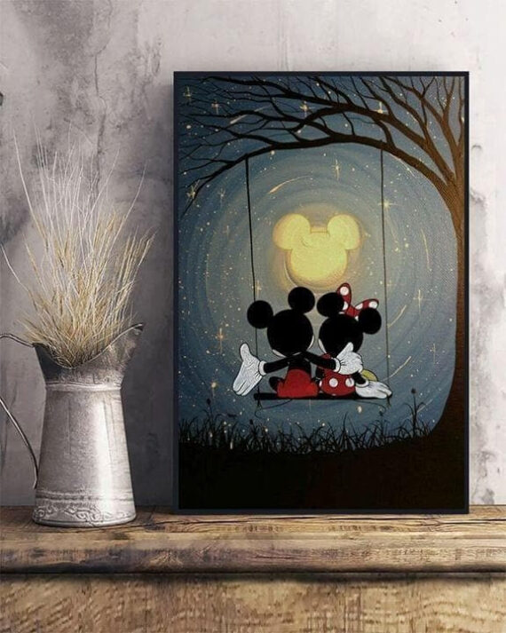 Mickey And Minnie Mouse Loving Couple Under Moonlight For Fan Wall Art Print Decor Canvas Poster Canvas