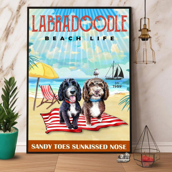 Labradoodle Beach Life Paper Canvas Poster Wall Art