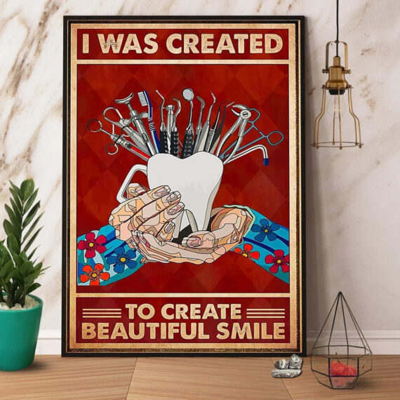 Dentist I Was Created To Create Beautiful Smile Retro Red Canvas