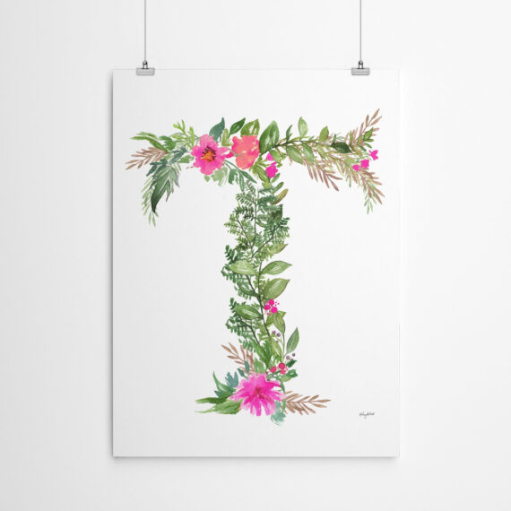 Botanical Letter T by Kelsey Mcnatt - Canvas/Poster Wall Art Decor