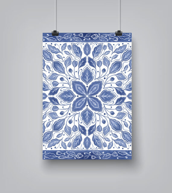 Blue And White Florals by Elyse Burns - Poster