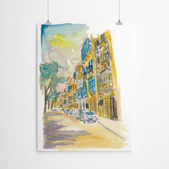 Malta Valletta Street Scene With Balcony by M Bleichner - Canvas/Poster Wall Art Decor