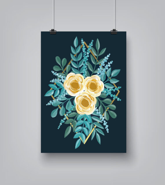 Blue And Yellow Diamond Roses by Elyse Burns - Poster