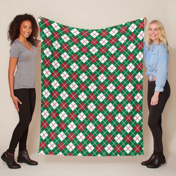 Red And Green Checkered Pattern Welcomes The Christmas Season Fleece Blanket