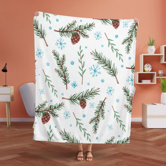Merry Christmas, Pine Tree Pattern With White Snowflakes Fleece Blanket