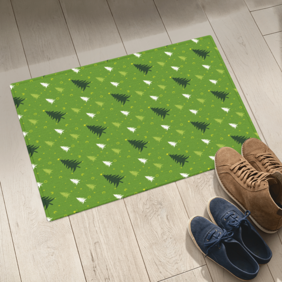 The Green And White Christmas Trees Are Interlaced To Create A Beautiful Christmas Picture Door Mat