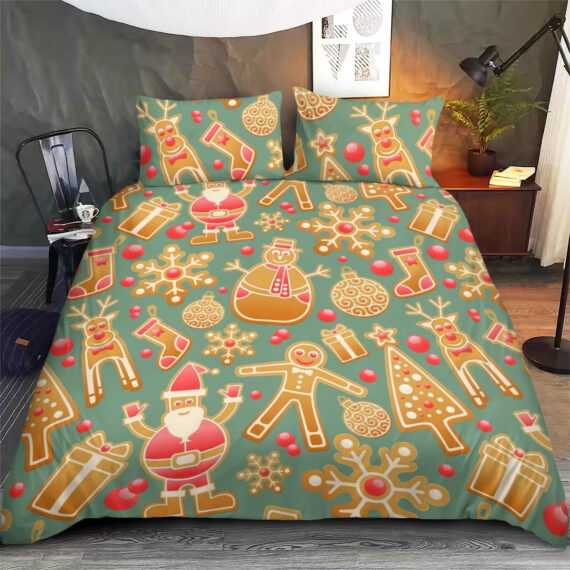 Eye-Catching Santa Claus Cookies, Gift Boxes, Snowflakes Bedding Set