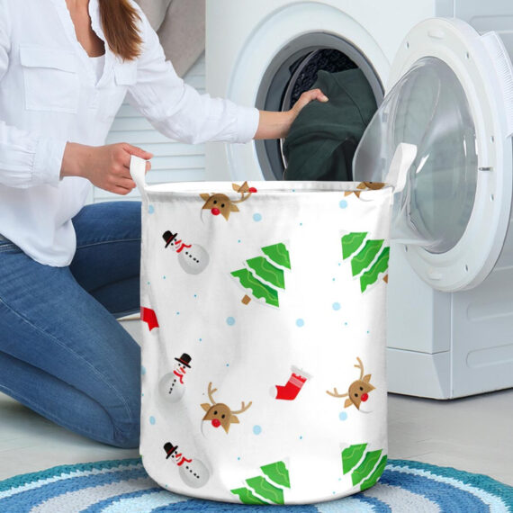 Santa Claus Reindeer Christmas Tree With Cute Red Socks Laundry Basket