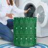 Stylized Christmas Tree Pattern Alternately Stands Out On A Green Background Laundry Basket