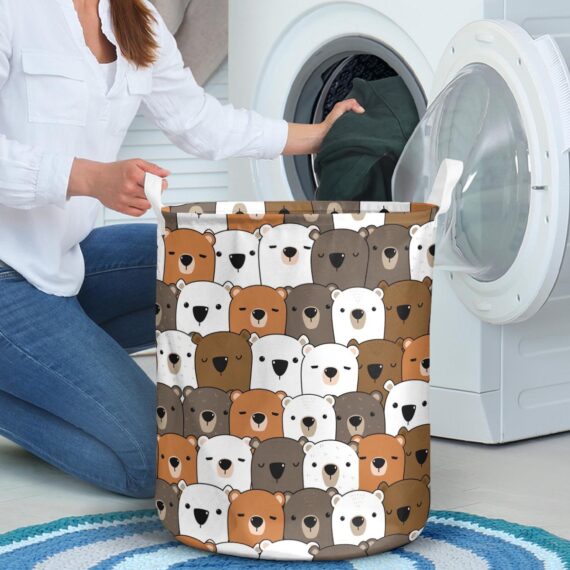 Hand Drawing Pastel Teddy Bear Cartoon Laundry Basket