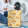 Stylized Green Grass Dog On Golden Backgroud Laundry Basket