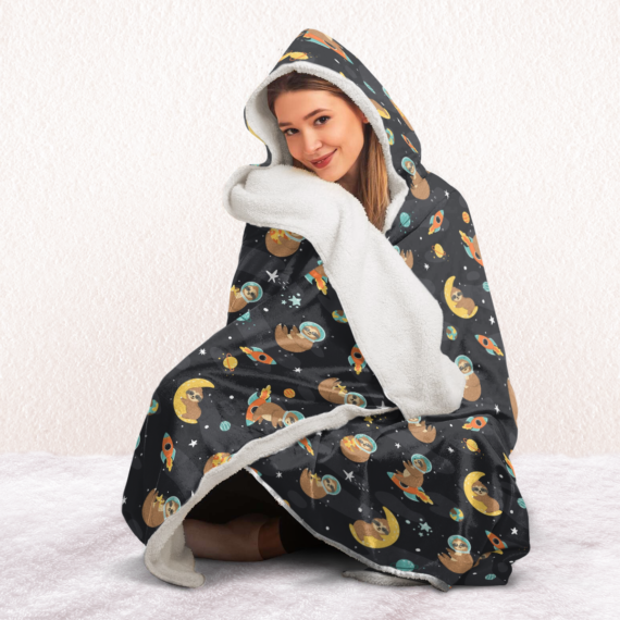 Funny sloth astronaut Hooded Blanket