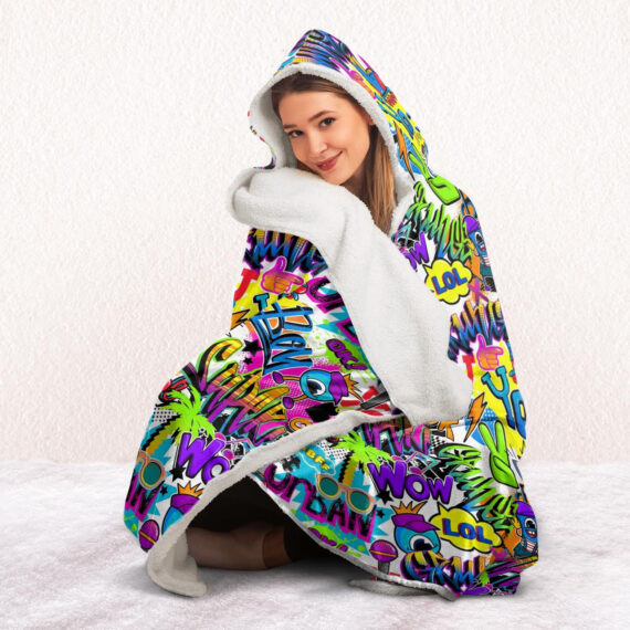 Abstract seamless comics pattern with palm tree Hooded Blanket
