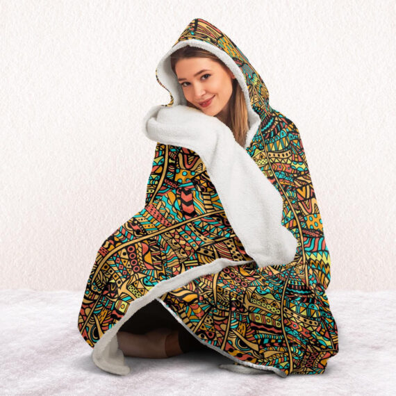 African Colored Artistically ethnic pattern Hooded Blanket